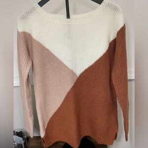 Maurices Women’s White Brown Colorblock Knit Crew Neck Pullover Sweater Size XS